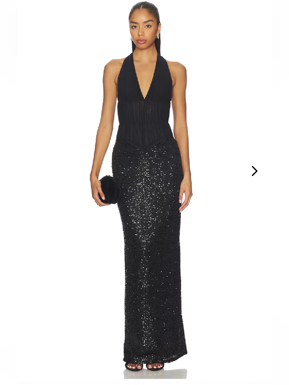 Lovers + Friends ANNELIESE GOWN Black Sequin Halter Maxi Dress Revolve S
